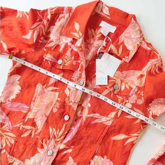 NWT Cynthia Rowley Linen Jacket in Tangerine Orange w/ Pink Floral Print S - Picture 8 of 9